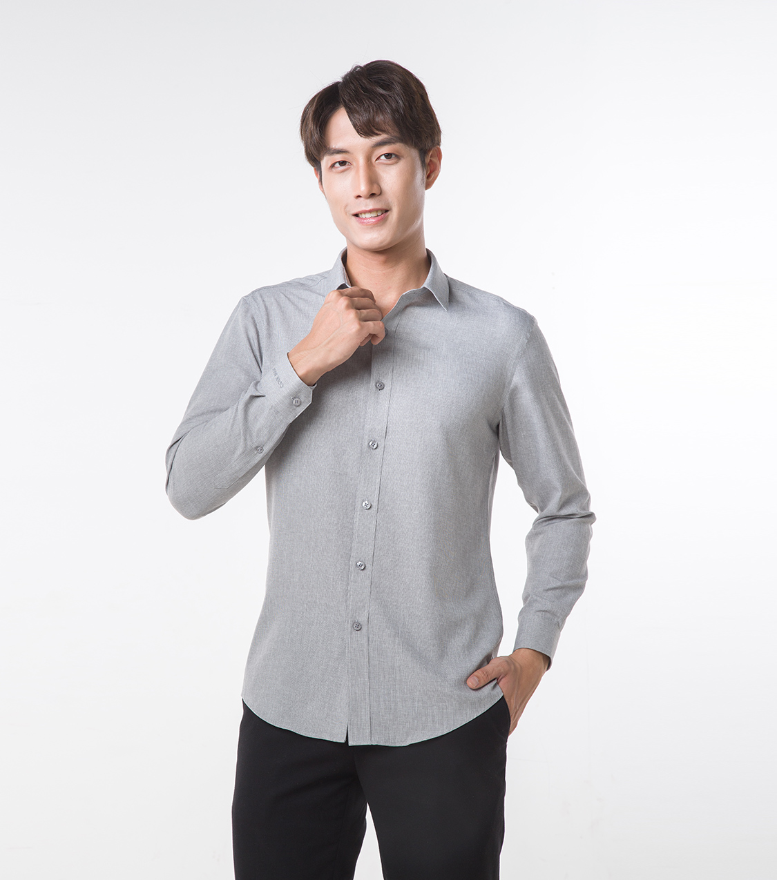 Áo sơ mi nam dài tay Café-DriS khử mùi - Xám tro