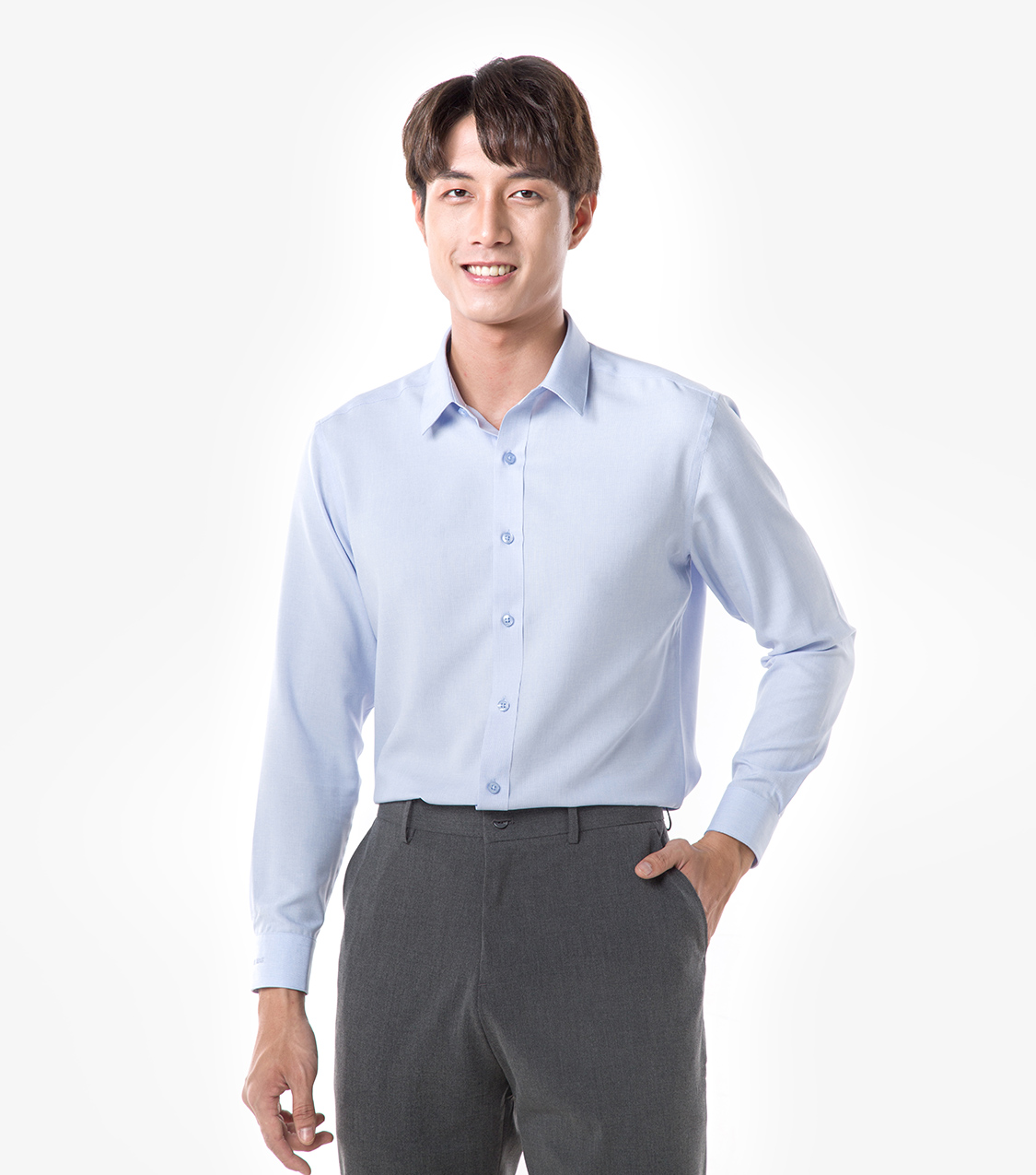 Áo sơ mi nam dài tay Café-DriS khử mùi - Xanh nhạt